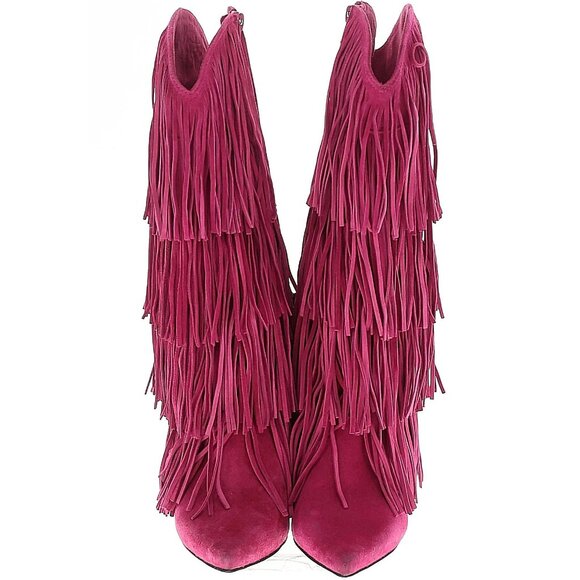 ๐OBSESSED!๐ Genuine Leather Wildhorse Fringe Stiletto Boots in Fuchsia - Picture 11 of 13